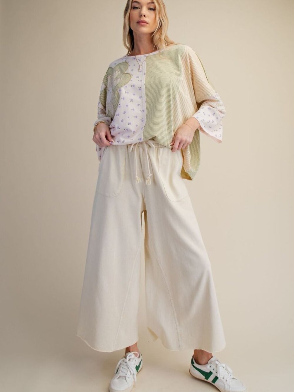 EASEL WASHED TERRY KNIT WIDE PANTS 100% COTTON